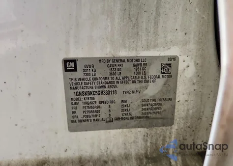 2016 Chevrolet Tahoe K1500 Lt z USA, uszkodzony, nr VIN 1GNSKBKC5GR333118